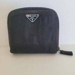 Vintage Prada Milano Black Nylon Saffiano Leather Zip Around Bifold Wallet Made